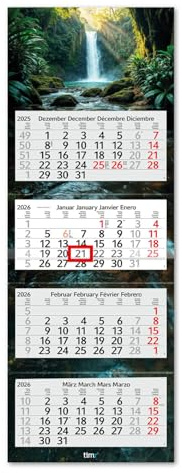 Timr 4 månaders kalender 2026 – väggkalender 4 månader med reglage – 90 cm fyra månadskalender flerspråkig D/GB/F/ES I motiv vattenfall I tr317