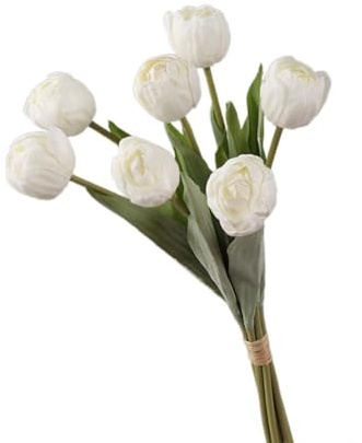 Bouquet di tulipani artificiali, fiori finti vintage, realistici al tatto, decorazione per la casa e il matrimonio (bianco)