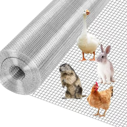 Stainless Steel Welded Wire Mesh, (48in×50ft)1/2 inch Hardware Cloth, 18 Gauge Chicken Wire Fence Mesh Cage Poultry Garden Plant Support Containment Fence