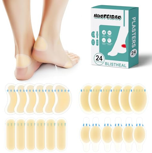24Pcs Blister Plasters for Feet, Invisible Hydrocolloid Gel Blister Bandages,Blister Prevention Heel Cushion Pads, Heel Protectors, Water Resistant Bandages