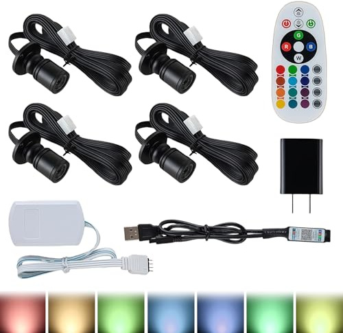 4 stycken minispotlights med fjärrkontroll, 1,5 W, 180° vridbar inomhusbelysning, Bluetooth-kontroll, dimbar litet accentljusset, spotlight för smycken, hall, vitrinskåp