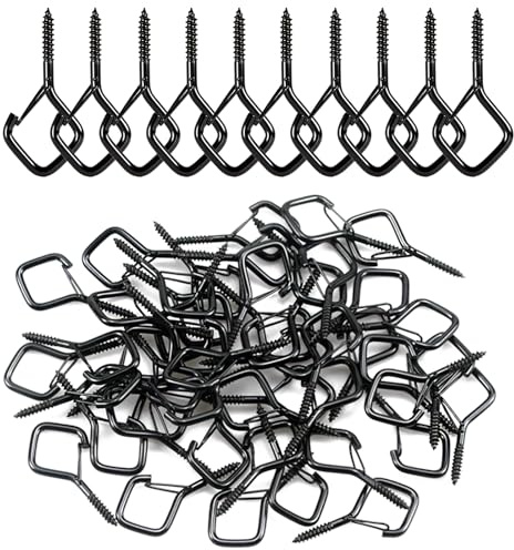BJUTYEU Screw Hooks 1.65 Inch, Small Metal Ceiling Hooks for Outdoor String Lights, Wind Chimes, Lanterns, and Hanging Decorations Indoor and Outdoor (Black, 30 Pcs)