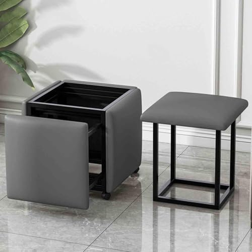 Silla de cubo apilable, asiento de piel de napa, marco de acero al carbono, diseño móvil con ruedas, perfecto para sofás y comedores del hogar