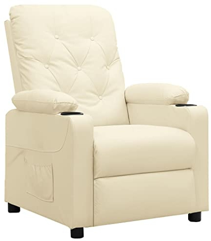 Yunovire Relaxfåtölj gräddvit konstläder, manuellt justerbar i 3 lägen, bekväm TV-fåtölj för vuxna, 78,5 x 93 x 96,5 cm, perfekt för vardagsrum och sovrum, modern design
