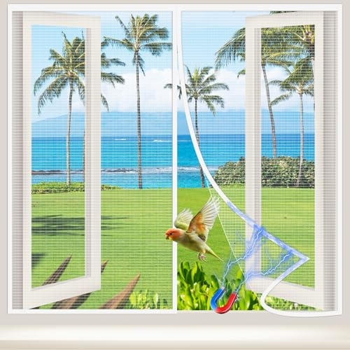 NUTKIT Flugskärm för fönster, 100 x 120 cm insektsskydd magnetiskt fönster, vit