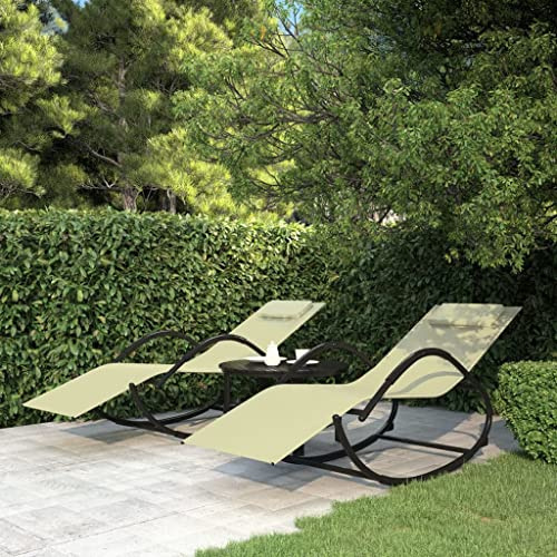 Frdhee Liegestuhl Relaxliege Liegesessel, Schaukelliegen 2 STK. Creme Stahl und Textilene Liegestuhl Klappbar für Balkon, Terrasse, Garten