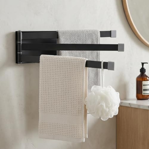 Handtuchhalter ohne Bohren, Grau, 180° Schwenkbar, Dreistufig | Wandmontage, Für Bäder und Küchen geeignet