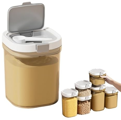 Airtight Coffee Canister 1300ml (44oz) with Spoon,Portable Stackable Sugar Storage,Easy-Clean Kitchen Food Storage Container for Milk Powder,Coffee,Tea,Sugar,Flour & Cereal (Brown, 1300, Millilitres)