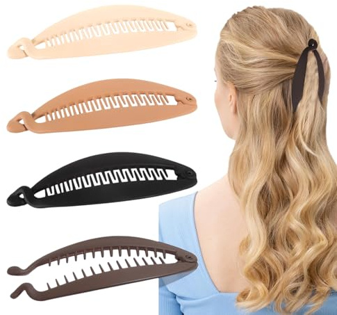 fKiZanthene Banana Clip Bananenspange Haare im Vierer Set aus PC Material, Haarclips für Dickes und Dünnes Haar, Haarspangen Damen für Alltag Arbeit und Outdoor Styling