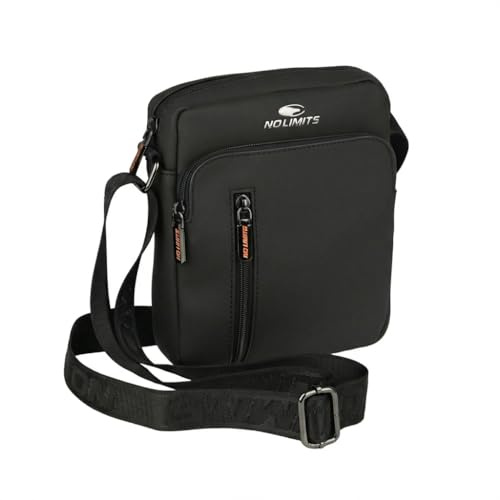 No Limits Bandolera Hombre - Bolso de Hombro Pequeño, Impermeable, Ajustable, Multibolsillos con Cremallera, Negro