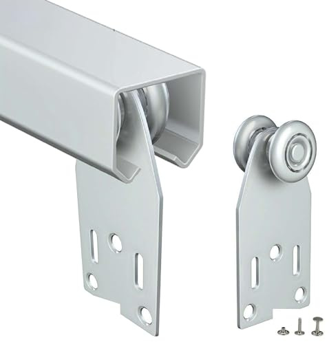 TENDEEVOLUTION Binario per Porta Scorrevole 3 x 2,95 cm in Ferro Zincato con 5 Scorrevoli - Binario Monorotaia Scorrevole Personalizzabile per Pergole, Teloni Camion (L. 200CM)