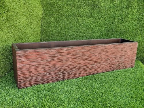 AnaParra Jardinera Rectangular Moderna en hormigón aligerado para Exterior Rectangular Pacífico 80X17X19cm. Arlequin Óxido|Peso: 20Kg.|16 l.