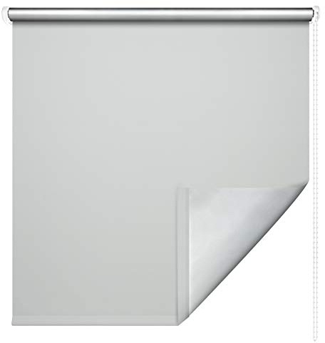 Thermorollo Hitzeschutzrollo Verdunkelungsrollo Kettenzugrollo Seitenzugrollo Fenster Rollo Breite 62-202 cm Stoff lichtundurchlässig verdunkelnd Thermobeschichtung Silber (92 x 180 cm / Grau)