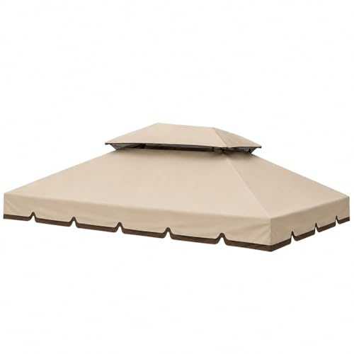 Telo di Copertura per Gazebo 3 x 3 Mt colore Ecrù con Ribalta Tetto Camino Antivento Telo Impermeabile Antipioggia Doppio Strato Poliestere e PVC rinforzato in PU