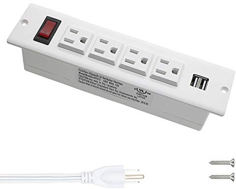 Recessed Power Strip Socket with USB Ports Mountable Desk Power Outlet Desktop Power Strip 4 AC Outlets 2 USB Ports for Conference Cabinet Sofa Countertop UL Listed