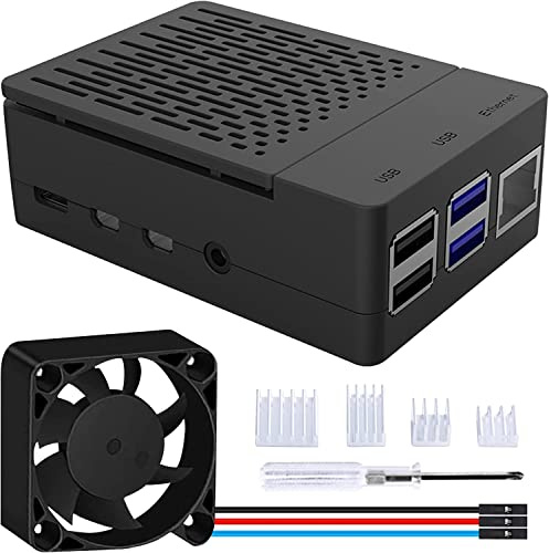 GeeekPi Caja para Raspberry Pi 4B Caja con PWM Ventilador 40X40X10mm y Disipadores (Negro)