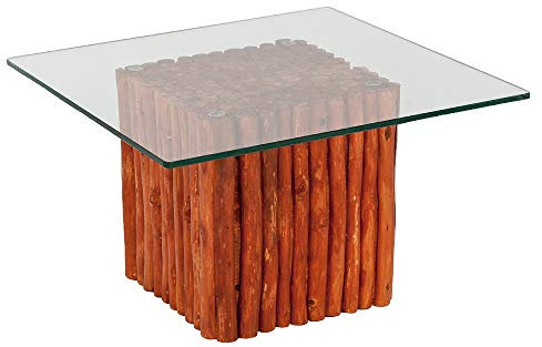 LEBENSwohnART Teak Couchtisch NICO Braun inkl. Glasplatte ca. 70x70cm Wohnzimmertisch Tisch