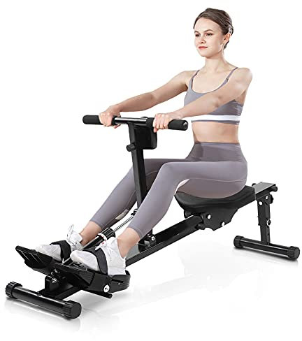 AYNEFY Máquina de remo plegable para el hogar, con resistencia hidráulica de 12 niveles y ordenador de entrenamiento, máquina de remo de acero, máquina de fitness interior, hasta 120 kg
