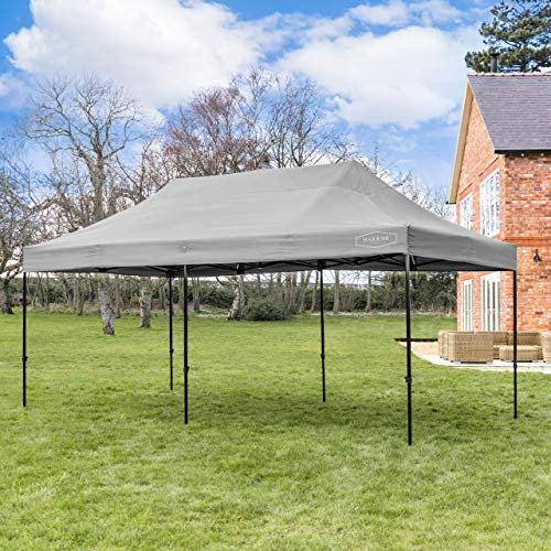 Harrier Luxury Pop Up Gazebo - 3m x 6m Large Gazebo + Adjustable Height | 4x Colours - White, Grey, Blue, Green | Plain & Window Side Panels | Travel Bag Included (None, Grey)