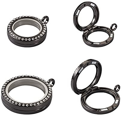 Pandahall 4 Stück Strass-Foto-Charms, flach, rund, lebend, schwimmend, mit Erinnerung, Medaillon, Kristall-Fotobox, Anhänger, Rotguss, doppelseitig, für DIY-Schmuckhandwerk