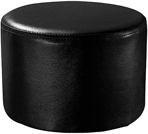 Runder ledergepolsterter Hocker Ottoman, Hocker Fußhocker Massivholz Leder Wohnzimmer Couchtisch Kleine Bank (Farbe: Schwarz, Größe: 29x29x30cm (11x11x12inch))