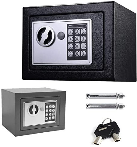 Coffre-fort électronique numérique 8,5 l avec 2 clés - Ignifuge - Étanche - Coffre-fort numérique électronique - Coffre-fort à documents - Coffre-fort mural - Pour la maison et le bureau - Noir