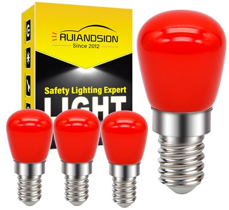 Ruiandsion E14 LED Lampadina 220V Frigorifero Lampadine di Ricambio per Elettrodomestici Frigorifero Cappa, Rosso (confezione da 4)