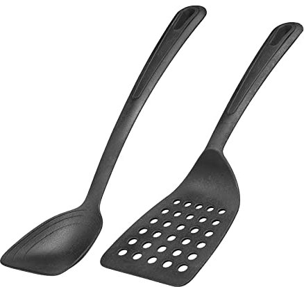 Westmark 283722E6 Lot de 2 spatules + cuillères pour ustensiles de cuisine revêtus en plastique Noir