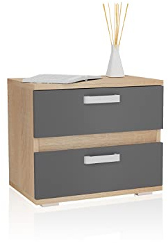 duehome | Mesita de Noche, Mesilla de Dormitorio, Modelo Ataneq, Acabado en Color Cambrian y Grafito, Medidas: 60 cm (Largo) x 40 cm (Fondo) x 50 cm (Alto)