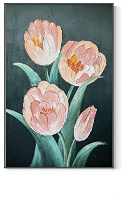 Handgemalte Acrylbilder, Rosa Textur Tulpe Blume Staubblätter Pflanze Moderne Abstrakte Kunstwerke Rahmenlose Original Handgemalte Ölgemälde Auf Leinwand Wandkunst Für Wohnzimmer Schlafzimmer B
