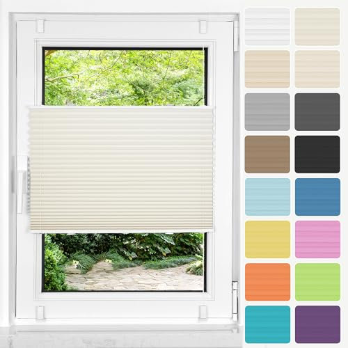 HOMEDEMO Plissee ohne Bohren Klemmfix, B35 x H100 cm Beige, Faltrollo Plisseerollo Jalousie für Tür & Fenster Blickdicht Sichtschutz Sonnenschutz Rollo