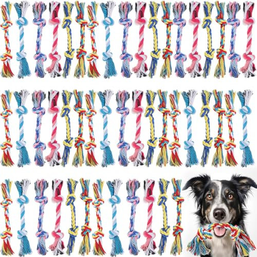 Syhood Kauseile für Hunde, Baumwolle, 2 Knoten, Tauziehen, Spielzeug für aggressive Kauer, kleine und mittelgroße Hunde, Welpen, 48 Stück