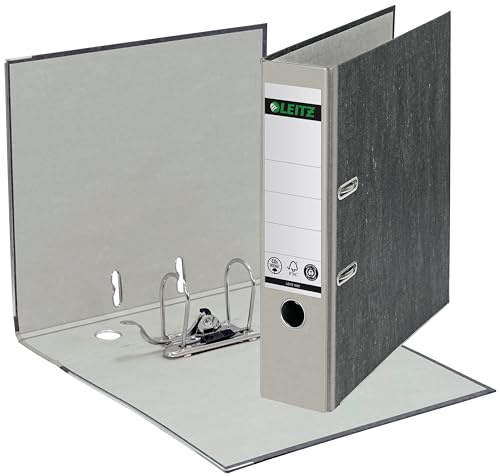 Leitz Qualitäts-Ordner 180°, 20er Pack, A4, klimaneutral, 100% recycelter Karton, 8 cm Rückenbreite, Wolkenmarmor-Papier (Grau)