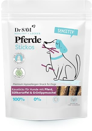 Dr. SAM Pferde Stickos für Hunde – Hypoallergene Hundesnacks mit 59% Pferdefleisch – Monoprotein & Getreidefrei – Glutenfreie Leckerlis für Sensible Hunde – Natürlicher Trainingssnack - 100g