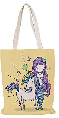 Jutebeutel Meerjungfrau Einhorn Tote Bag Baumwolle und Hanf Stoffbeutel Große Kapazität Stofftasche Faltbar Jutetasche Langlebig Baumwolltasche Bedruckt Stoffbeutel zum Bemalen Waschbar 30x40cm/2 Pcs