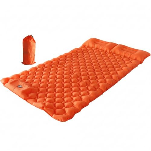 Materassino gonfiabile per campeggio, con cuscino, materassino da campeggio con pompa a pedale integrata, leggero, per auto, campeggio, escursioni, tenda ed escursionismo (arancione (2 persone))