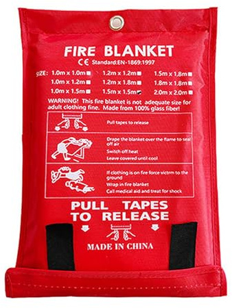 Valink Feuerlöschdecke, Fiberglas-Feuerdecke, hitzebeständige Sicherheitsdecke, Notfall-Feuerdecke für Zuhause, Küche, Büro, Garage, 1 Stück, 1,5 m x 1,5 m