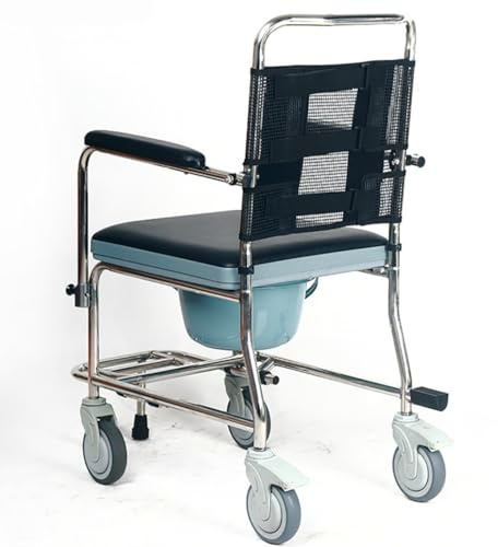 Duschstuhl mit Rollen für Behinderten,Dusch Toilettenstuhl Fahrbar Nachtstuhl,Toilettenstuhl mit Rollen and Anti-roll-over Pedale,für Patienten Seniorenund Schwangere A