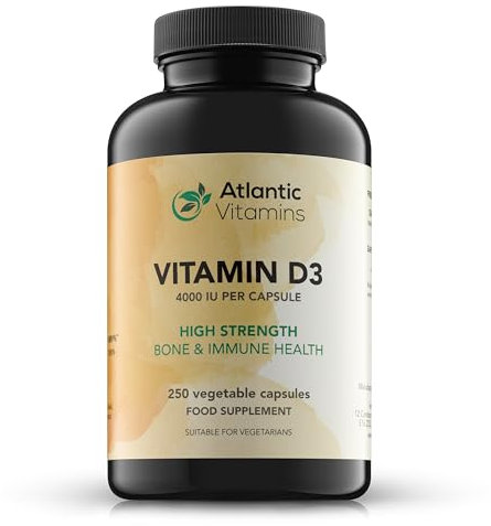 Vitamin D3 4000 IU (100 µg) - 250 Vegetable Capsules for Immune Support, and Muscle Function - Vitamin D3 Supplement to Keep Bones and Teeth Healthy - Atlantic Vitamins - UK Made