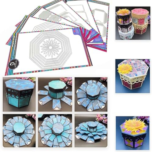 JBQUEEN Metall-Stanzschablone, Explosionsbox, Stanzschablone für Papierhandwerk, DIY, Leckerli-Box, Scrapbooking, Geschenke, Dekoration, Explosion-Box-Stencil