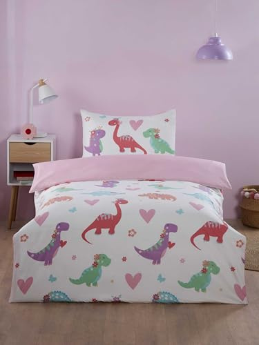 Rapport home Dino Daisy Kids Microfibre Duvet Cover Set Toddler Multi