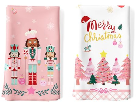 Arquiel 2er Set Geschirrtücher Nussknacker Rose Baum Weihnachten Küchentücher Dekorative 100% Baumwolle Trockentücher Saugstarke Geschenk für den Urlaub Einweihungsfeier 48 cm x 70 cm