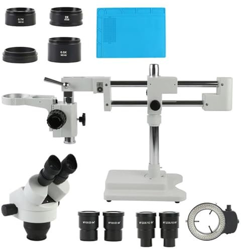 Mikroskop-Zubehör-Kit 3,5X-90X 180X Parfokales Binokular-Stereomikroskop mit Doppelausleger und universellen 10X-20X-Okularen for die industrielle Inspektion(Bianco)