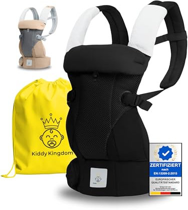 KIDDY KINGDOM Ergonomische Babytrage Neugeborene ab Geburt - 3 in 1 Multifunktionale Kindertrage von 0-36 Monaten - Baby Trage mit 3D SOFT MESH - Baumwolle - Baby Tragegurt Baby Tragetasche schwarz