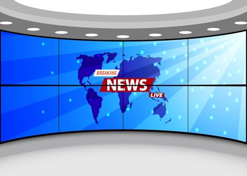 CORFOTO 3.5x2.5m News Studio Room Backdrop News Broadcast Hall Backdrop TV Show Newscaster Studio Photography Background Live Stream Video Conference Backdrop Photo Props