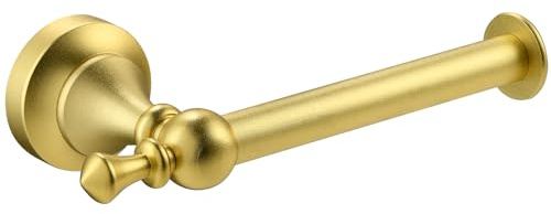 Katezon toalettpappershållare väggfäste – rund, guldgul retro toalettpappershållare för stora rullar, premium aluminium toalettpappershållare för badrum, tvättstuga, rostfri (guld)