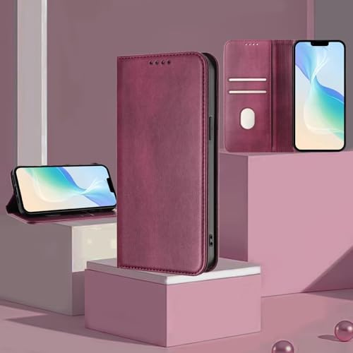 xinyunew Funda para Motorola Moto Edge 40 Neo 5G,PU Cuero Flip Carcasa Fundas Móvil de Tapa Libro con Cierre Magnético,Tarjetero y Suporte,Capa Plegable Cartera,Flip Cover Case (Rojo)