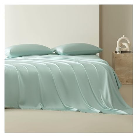 Betttuch Bettlaken Leintuch Haustuch ohne Gummizug aus 300 Fadenzahl Tencel Luxuriöses Weiches Betttuch ohne Gummi Seidig Atmungsaktiv(Aqua Green,245x270cm+48x74cm x2)