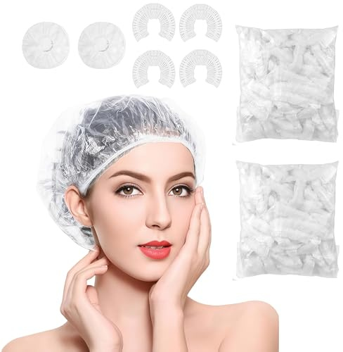 SDXCJY Lot de 200 bonnets de douche jetables, grands bonnets de bain épais en plastique transparent et élastique pour cheveux, bonnets de bain pour spa, usage domestique, hôtel et salon de coiffure