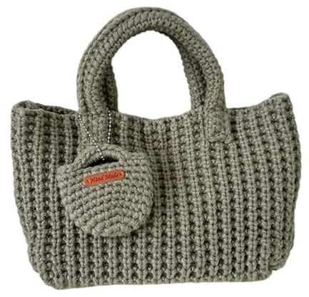 KEXIAO Borsa all'uncinetto fatta a mano, filato morbido, borsetta, borse in maglia alla moda, maniglia superiore, borsa per viaggi casual